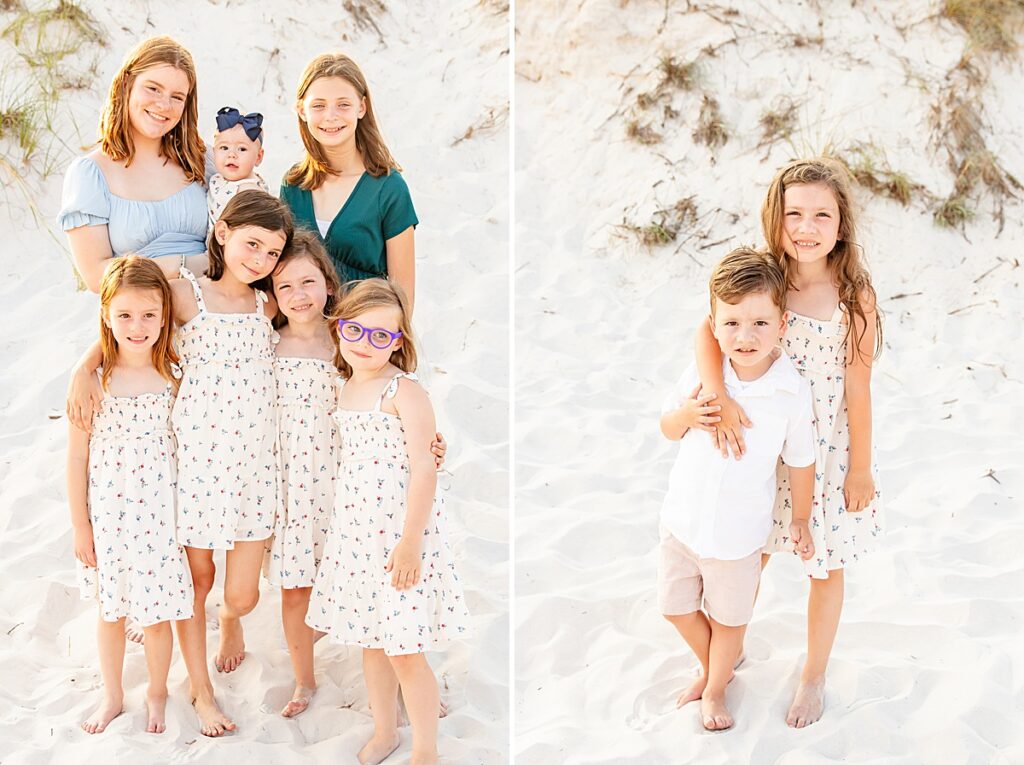 the grandkids posing during an extended family session on pensacola beach