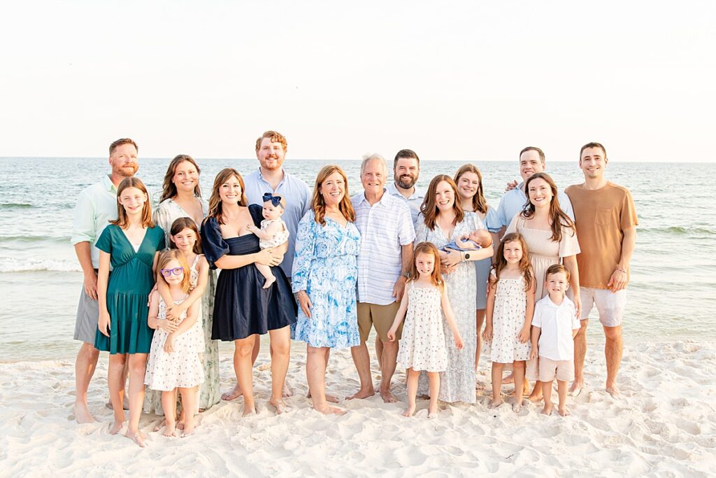 extended family session on Pensacola  Beach by the water