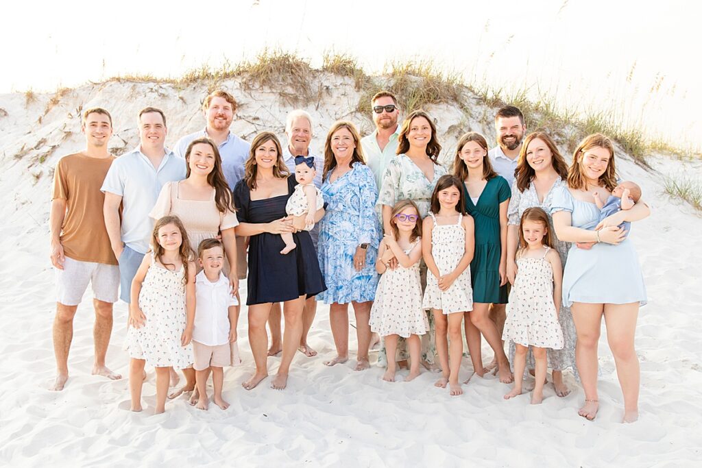 large family photo on pensacola beach during extended family session