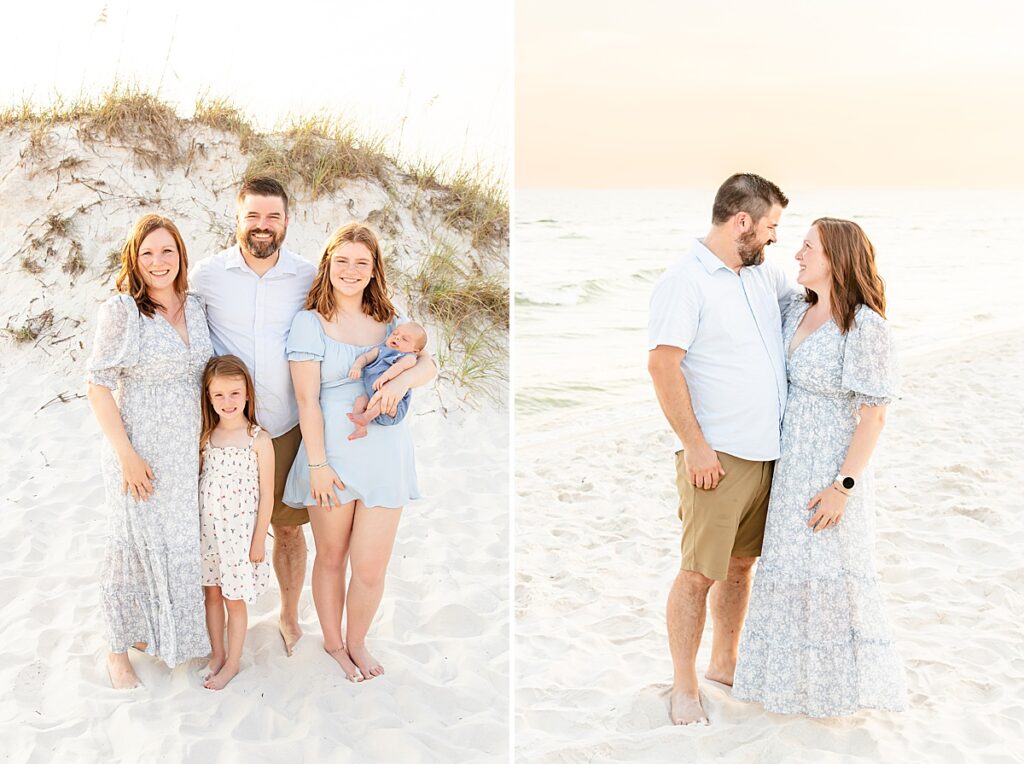 family photo with the parents and kids on pensacola beach during extended family session