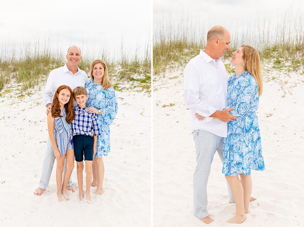 family and couple posing during family session on pensacola beach