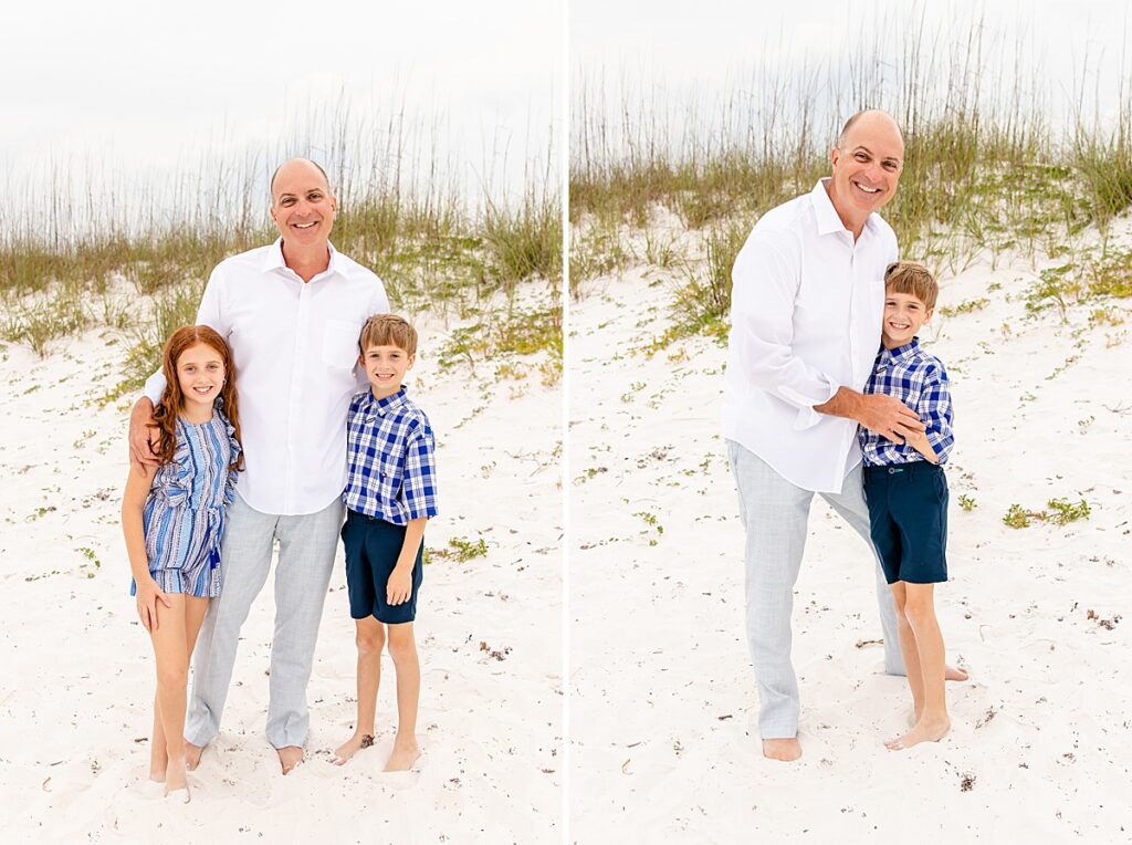 dad with his kids during family session on pensacola beach