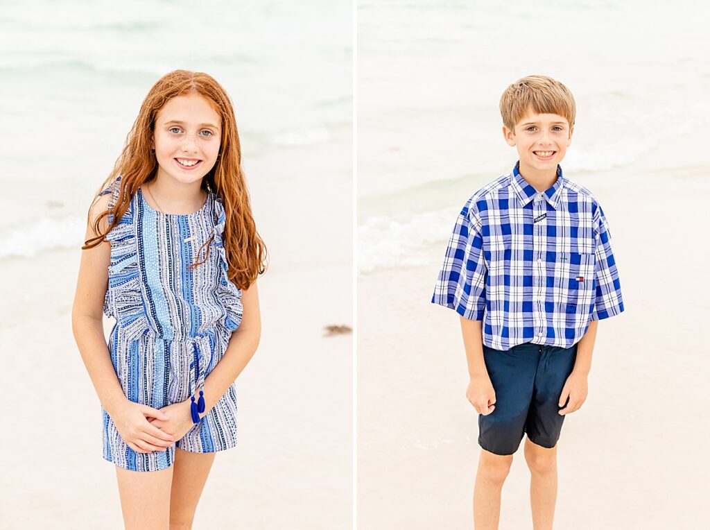 siblings by the water during family session on pensacola beach