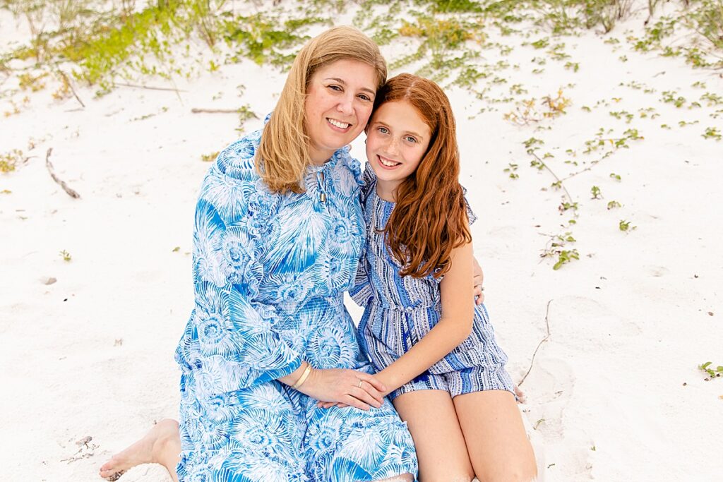 mom and daughter during session on pensacola beach