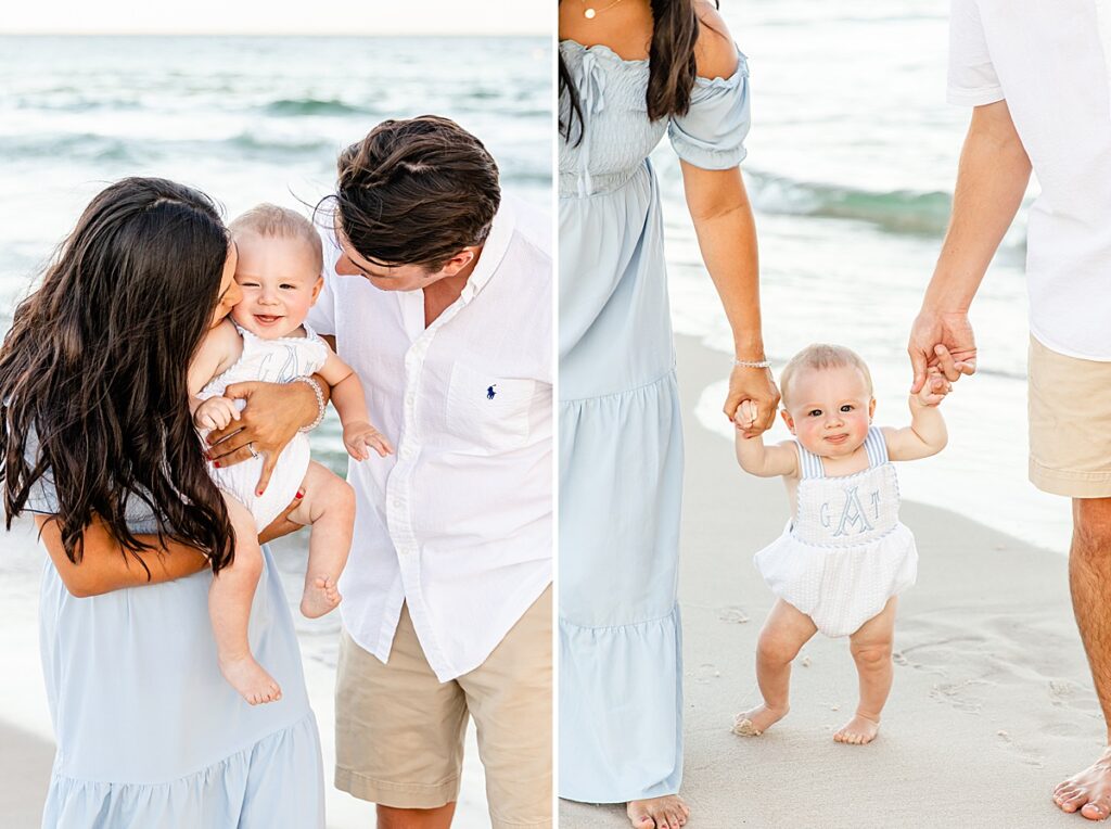 Young family with a baby by the water 